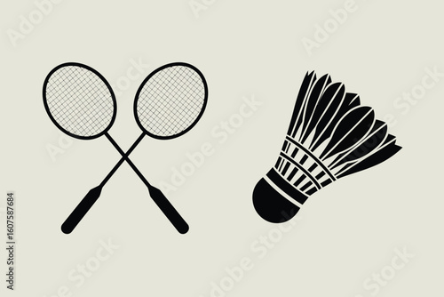 Hand drawn illustration of two crossed badminton rackets and a shuttlecock