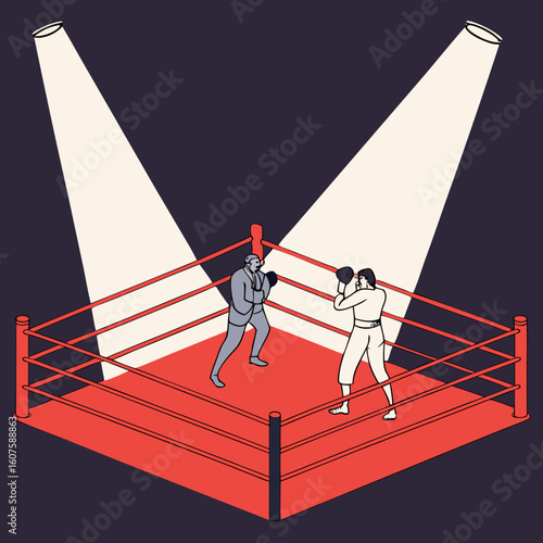 Boxer vs Businessman in Ring – Metaphor for Competition and Conflict Vector