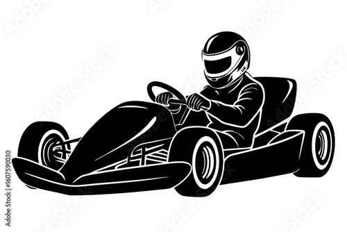 Karting motorsport racer driving fast vehicle silhouette vector illustration