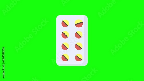 tablet medicine icon, 2d motion graphic icon animation, 4k green screen video, motion graphic element