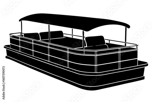 Pontoon boat vessel watercraft transport travel silhouette vector illustration