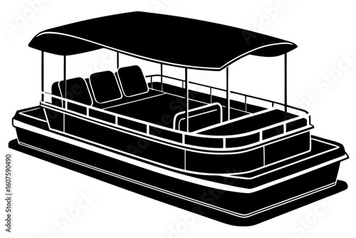 Pontoon boat watercraft transportation vehicle silhouette vector illustration