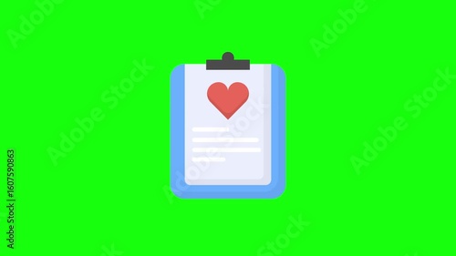 medical record icon, 2d motion graphic icon animation, 4k green screen video, motion graphic element
