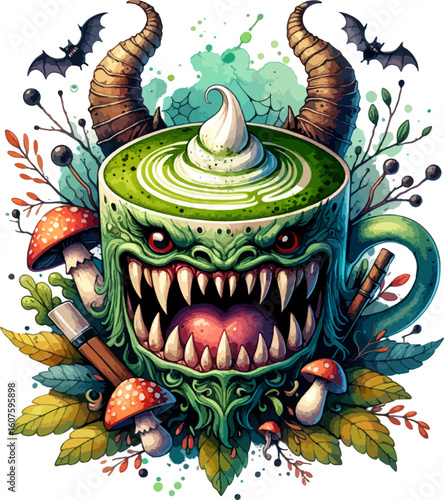 Monster Matcha Latte Spooky Halloween Beverage Art