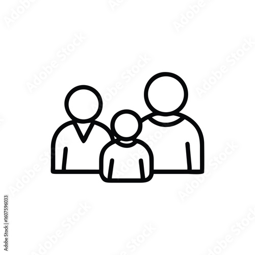 Minimalist outline icon a family group with two adults one child people symbol