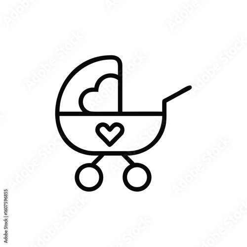 Outline baby stroller with heart symbol on carriage transport