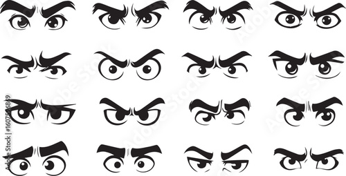 Collection of cartoon eyebrow expressions showing various moods and emotions, ideal for character design, animation, and visual storytelling