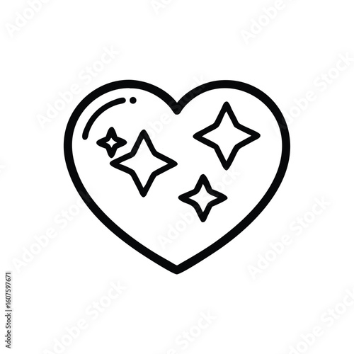 Outline heart with four stars circle graphic on love sparkle