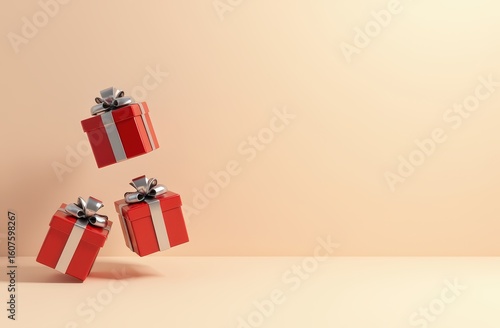 Modern 3D Christmas Gift Composition with Floating Elements and Text