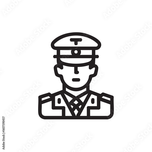  An officer in uniform with a peaked cap.