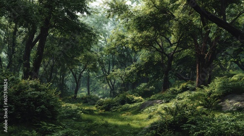 a lush green forest filled with lots of trees