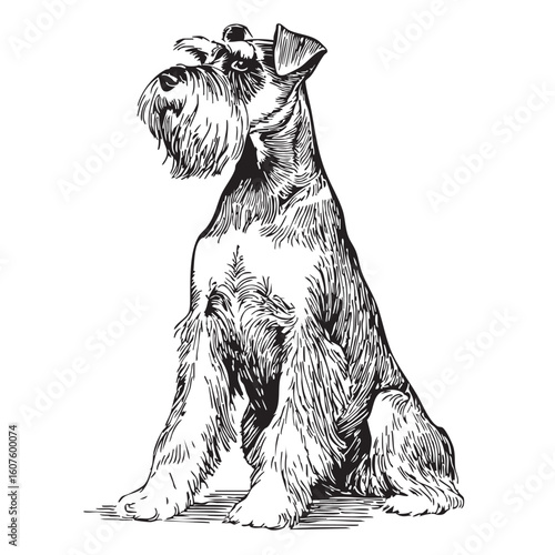 A line drawing of a sitting Schnauzer.