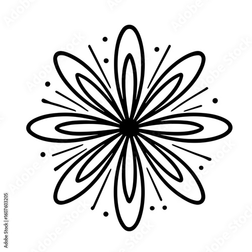Single Large Black Stylized Firework Burst with Layered Petals, Editable Formats: AI, EPS, JPG, PNG, Ideal for Both Digital and Print Use
