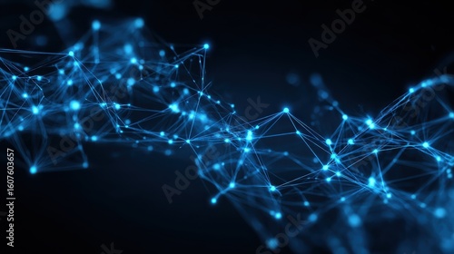 Abstract connected dots on bright blue background. Technology concept, no logos, no brands