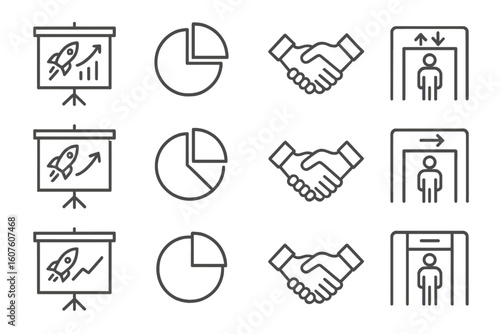 Vector collection symbol icons startup contour line outline prompt pitch stroke set