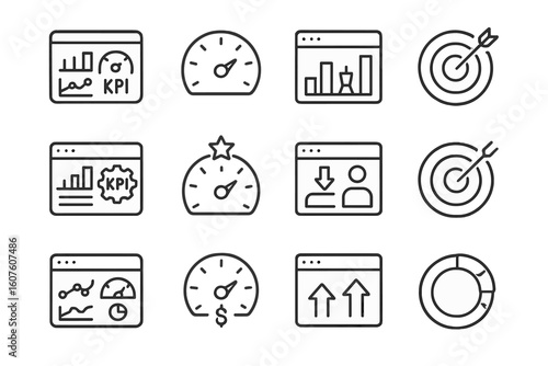 Prompt set symbol vector outline grid collection contour icon minimal kpi line