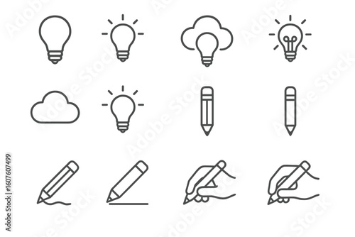 Set contour icon stroke minimal outline prompt process vector line icons creative