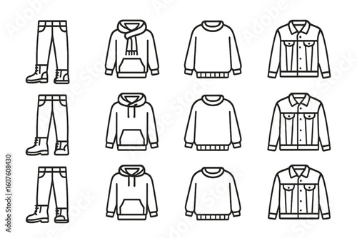 Collection icons line fashion minimal vector set contour autumn stroke prompt icon