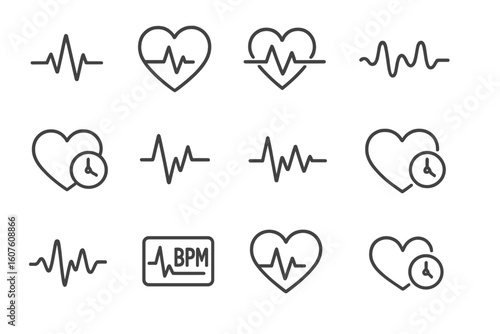 Stroke heart prompt pulse minimal vector collection contour icons symbol set icon