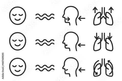 Vector prompt minimal icon breathing set stroke outline symbol collection exercise contour