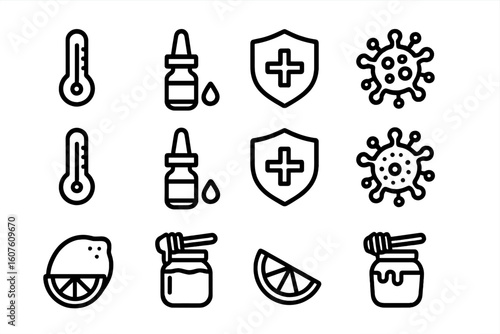 Collection icon set immunity contour minimal stroke vector line prompt symbol