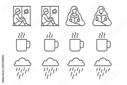 Minimal set stroke outline autumn mood symbol icon contour prompt vector icons