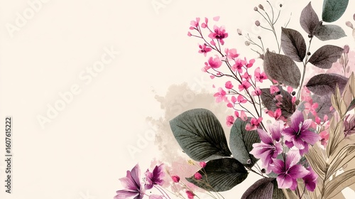 Flower watercolor art background vector. Wallpaper design with floral paint brush line art. leaves and flowers nature design for cover, wall art, invitation, fabric, poster, canvas print., no logos, 