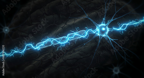 Brain Neuron Energy: An electrifying visual exploration of the intricate energy pathways within a neuron, symbolizing the complex processes of thought and cognition.
