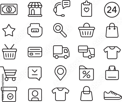 Shopping icons depicting commerce and services retail online shopping