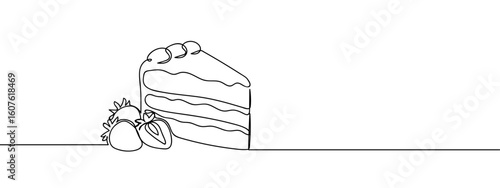 Continuous vector line of strawberry cake on transparent background. editable stroke.