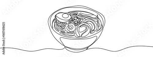 Continuous vector line Ramen Noodles Japanese food on transparent background. editable stroke.