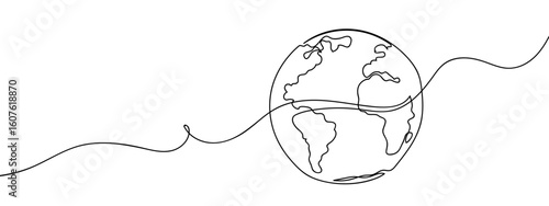 Continuous vector line of the world on transparent background. editable stroke.