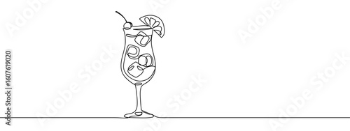 Continuous vector line cocktail on transparent background. editable stroke.