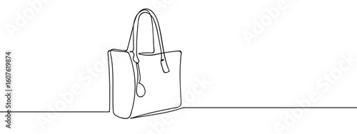 Continuous vector line of branded bag on transparent background. editable stroke.