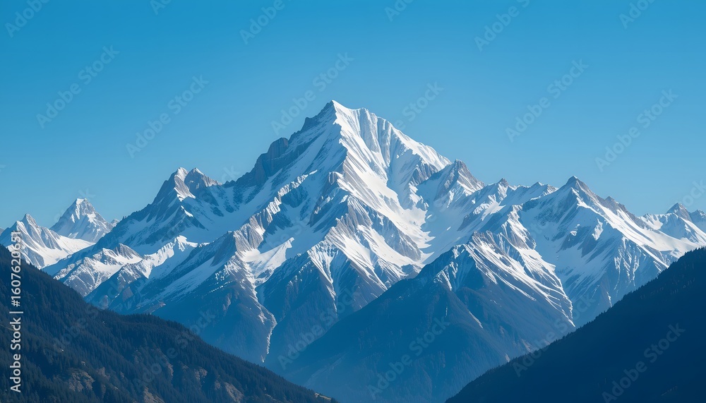 Obraz premium Majestic Snow capped Mountain Range Under a Blue Sky 