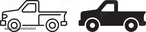 minimalist pickup truck vector illustration in black outline and filled formats for vehicle design ai eps jpeg png