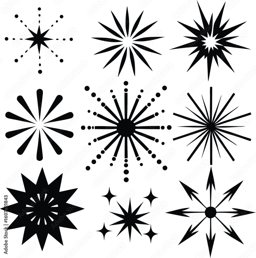 Obraz premium Collection of starburst and sparkle silhouettes isolated on white background