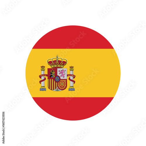 spain flag icon in circular shape, spain national symbol on transparent PNG.