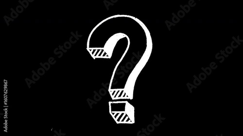 Looping animation of a chalk-style question mark that subtly morphs in shape on a black background. Perfect for illustrating uncertainty, curiosity, brainstorming, or educational content. 
