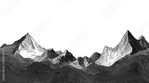 Black and white mountain line arts wallpaper, luxury landscape background design for cover, invitation background, packaging design, fabric, and print. Vector illustration., no logos, no brands