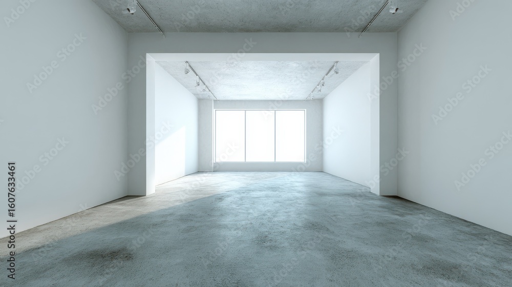 Fototapeta premium An empty room with white walls and a concrete floor.