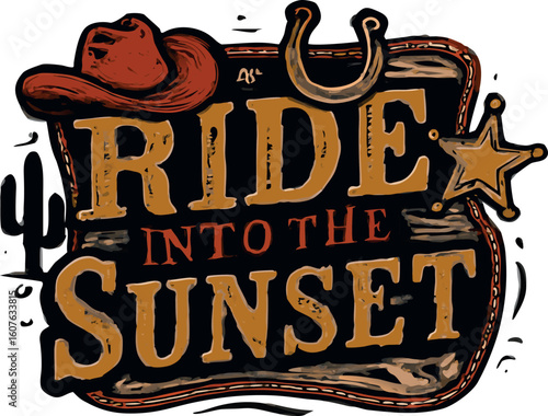 Ride Into The Sunset Western Cowboy Hat T-Shirt