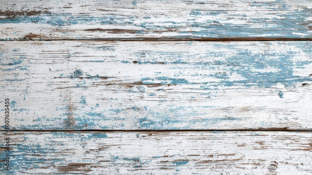 Naklejka premium Subtle texture of weathered white wood with faint blue scratches creating a rustic and aged aesthetic