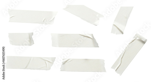 Collection of torn masking tape pieces isolated on transparent background