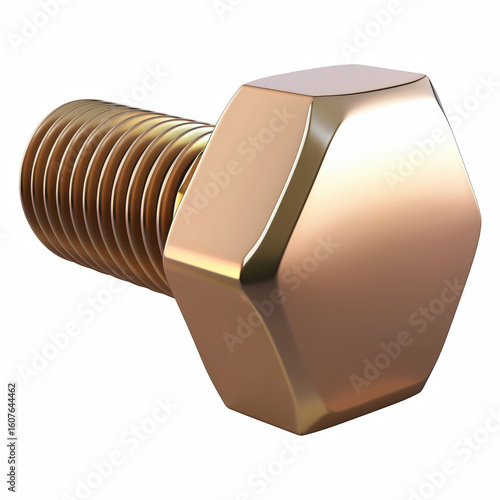 3D metallic hex bolt with shiny surface, cartoon soft style, isolated on transparent background