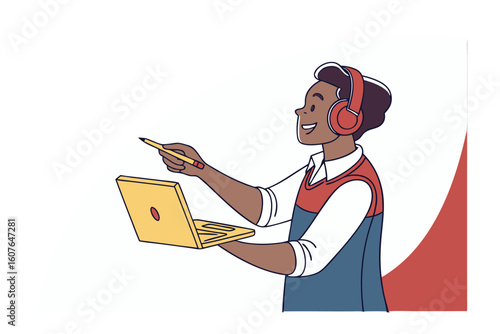 Friendly cartoon artist with paintbrush and palette ready to create colorful masterpieces with joyful expression