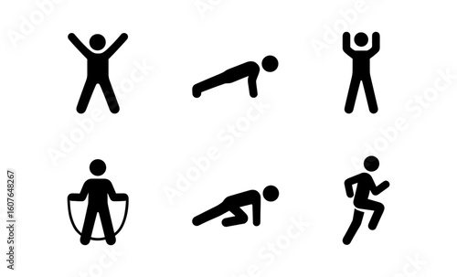 Silhouette fitness icons: exercise, workout, and cardio activities
