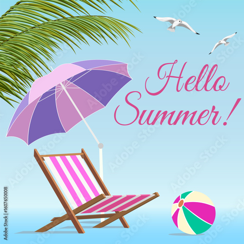 Summer beach holiday advertising banner.Vector illustration of a banner advertising a beach holiday at sea.