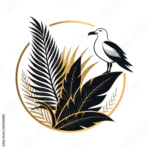 Pandanus gull black and gold logo design silhouette vector on white background.01