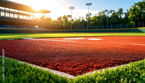 Baseball infield at sunset